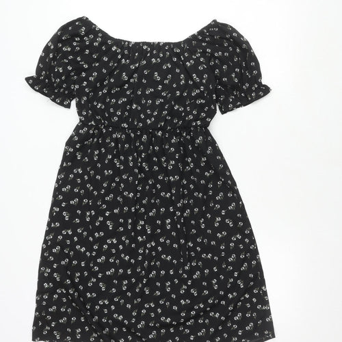 New Look Maternity Dress, Black, UK 8, Floral Short Sleeve