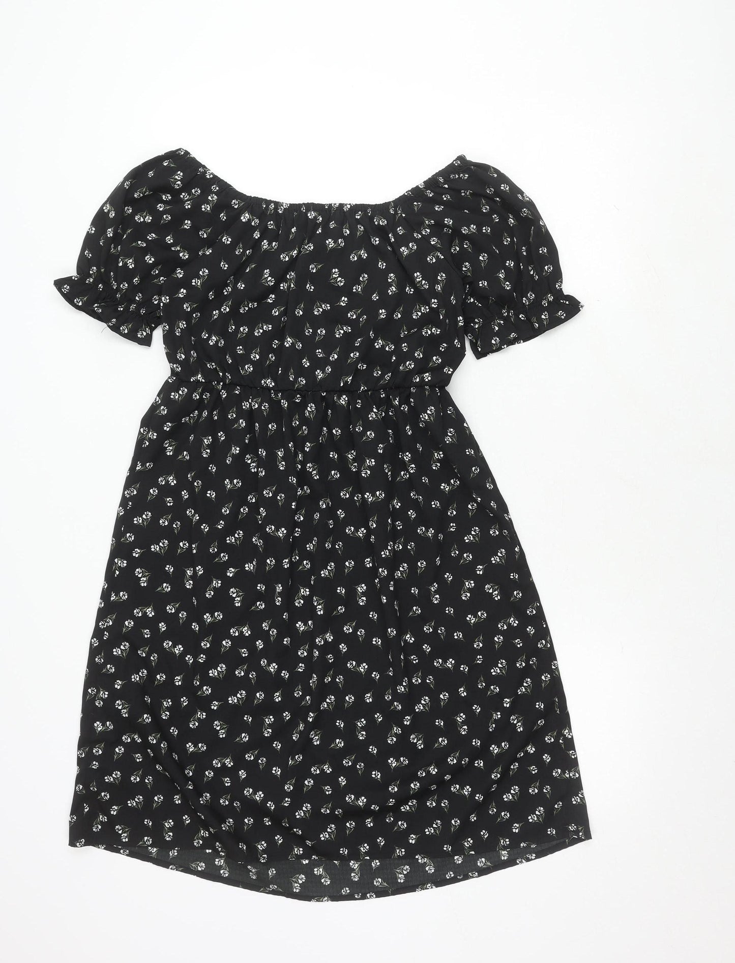 New Look Maternity Dress, Black, UK 8, Floral Short Sleeve
