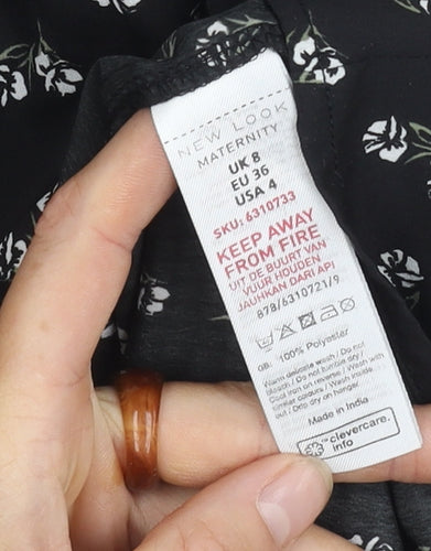 New Look Maternity Dress, Black, UK 8, Floral Short Sleeve