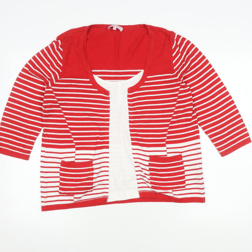 Marks and Spencer Women's Red Striped Cardigan Size 16
