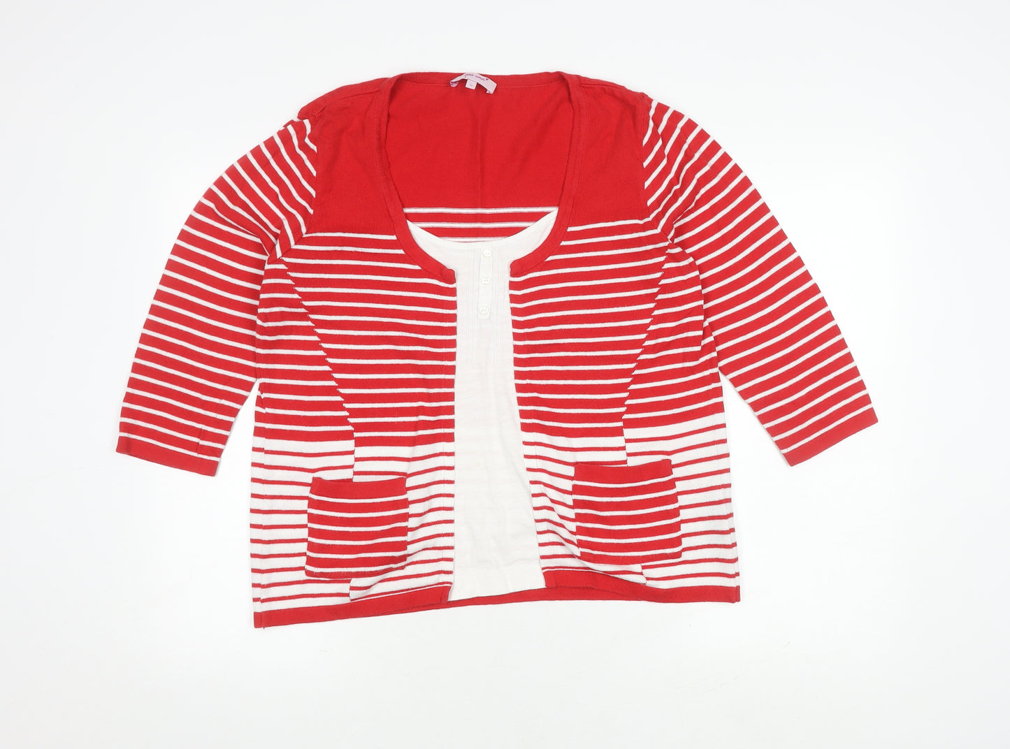 Marks and Spencer Women's Red Striped Cardigan Size 16