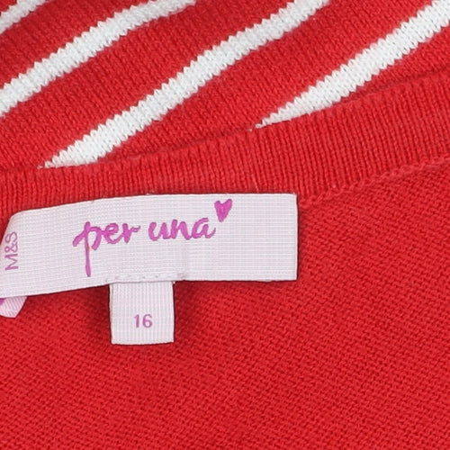 Marks and Spencer Women's Red Striped Cardigan Size 16
