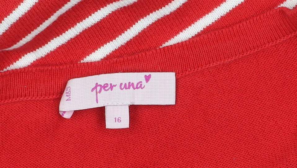 Marks and Spencer Women's Red Striped Cardigan Size 16