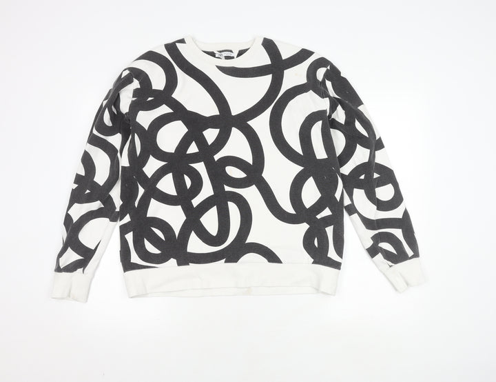 Zara Unisex White Pullover Sweatshirt M Geometric