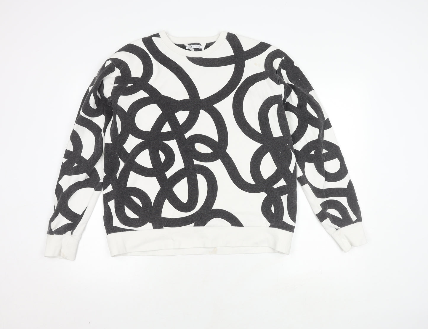 Zara Unisex White Pullover Sweatshirt M Geometric
