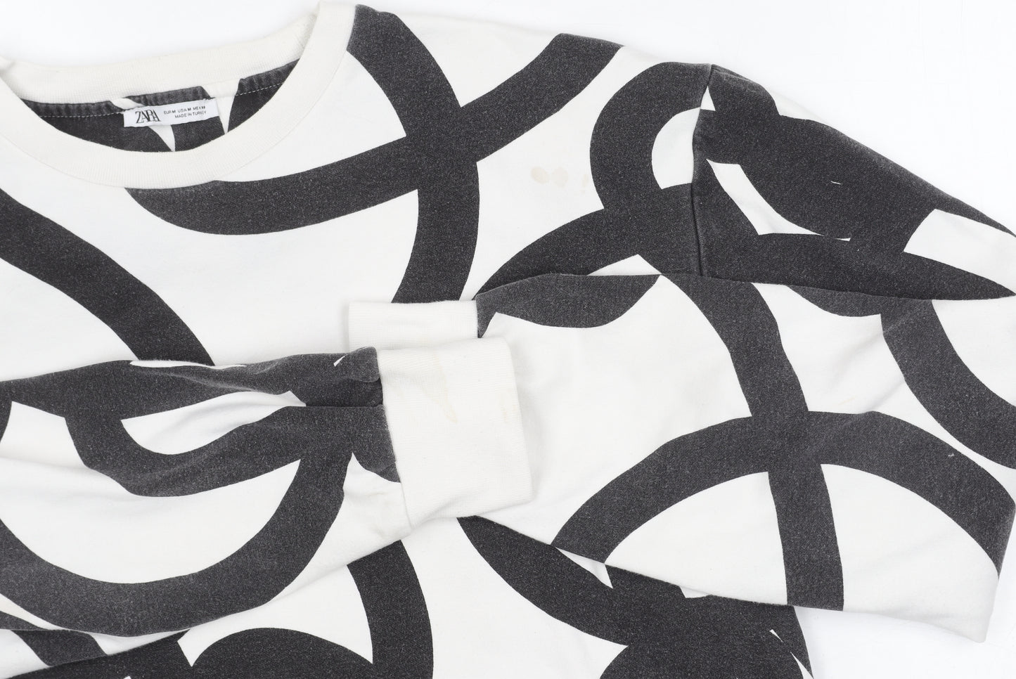 Zara Unisex White Pullover Sweatshirt M Geometric