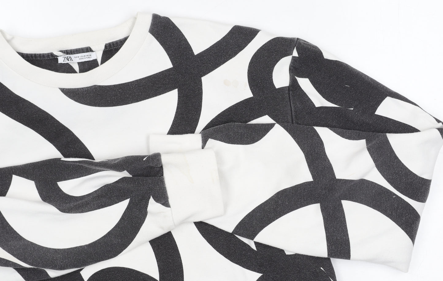 Zara Unisex White Pullover Sweatshirt M Geometric