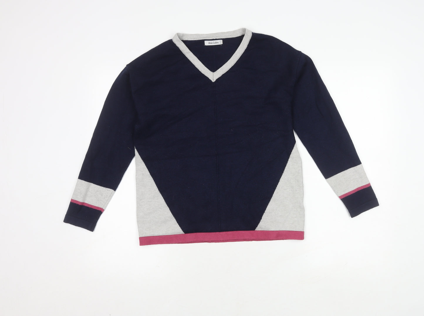 Alice Collins Women's Multicoloured V-Neck Pullover Jumper Size 12
