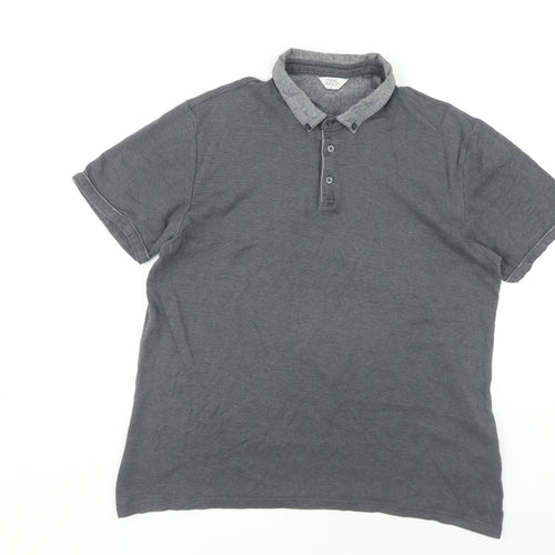 Next Men's Grey Polo Shirt, Size L, Short Sleeve Cotton