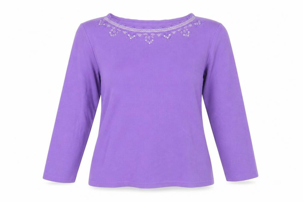 Front view of Bonmarché Women's Purple Embroidered Top, size S