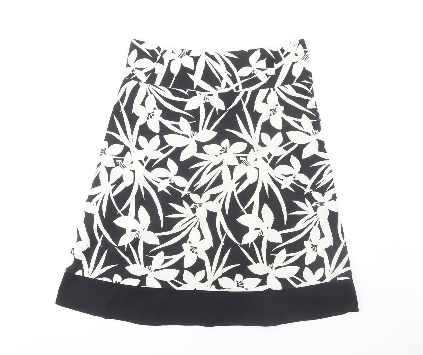 New Look Women's Black Floral A-Line Skirt Size 8