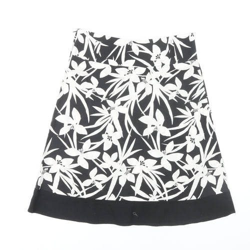 New Look Women's Black Floral A-Line Skirt Size 8