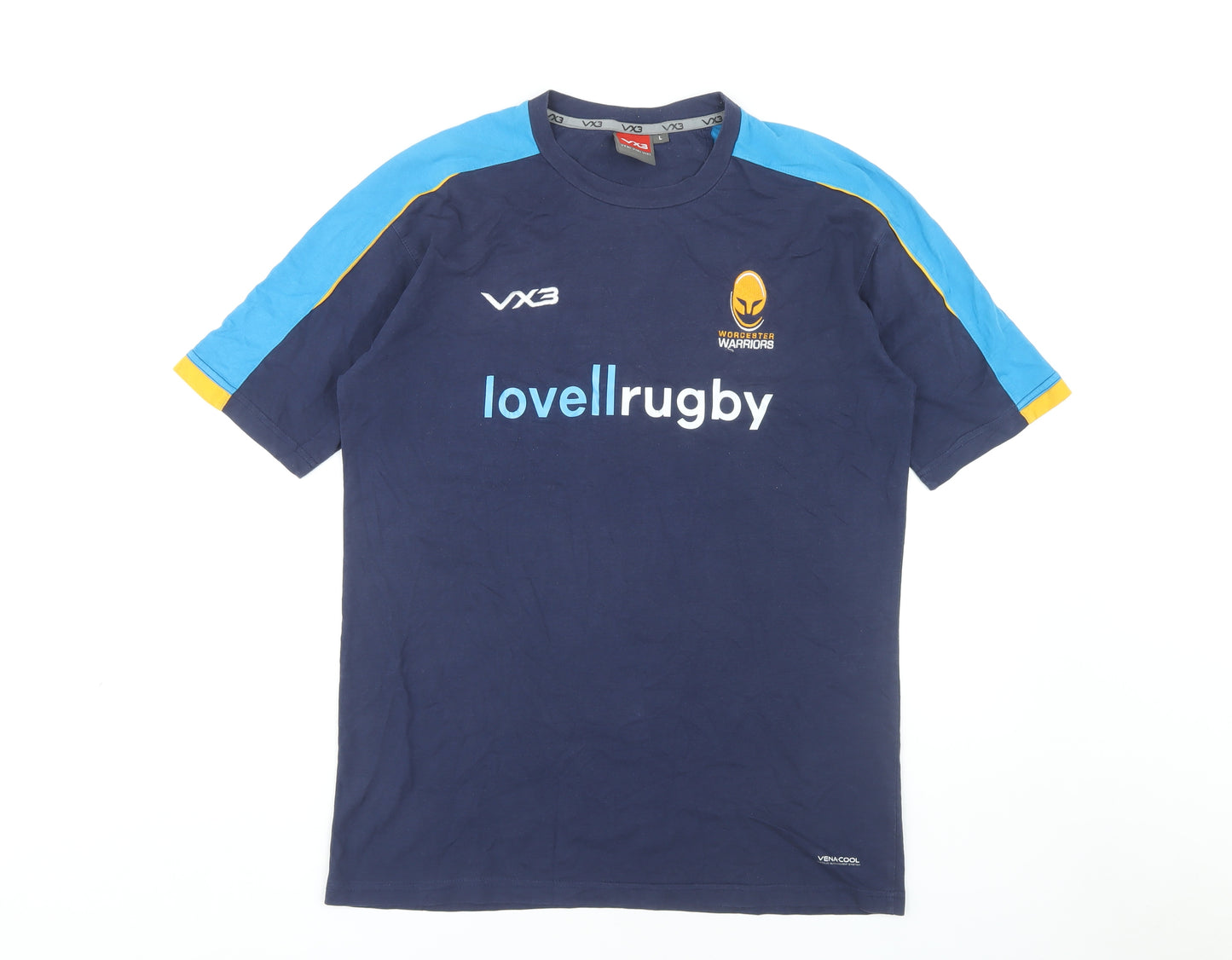 VX3 Men's Blue Rugby T-Shirt Size L Breathable Short Sleeve