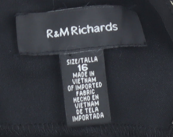 R&M Richards Women's Black Floral Lace Sheath Dress Sz 16