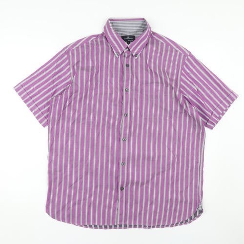 Marks and Spencer Men's Large Purple Striped Button-Up Shirt
