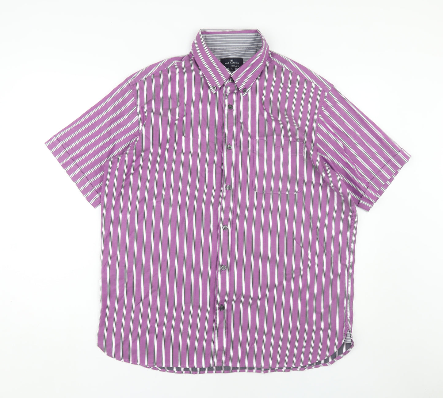 Marks and Spencer Men's Large Purple Striped Button-Up Shirt