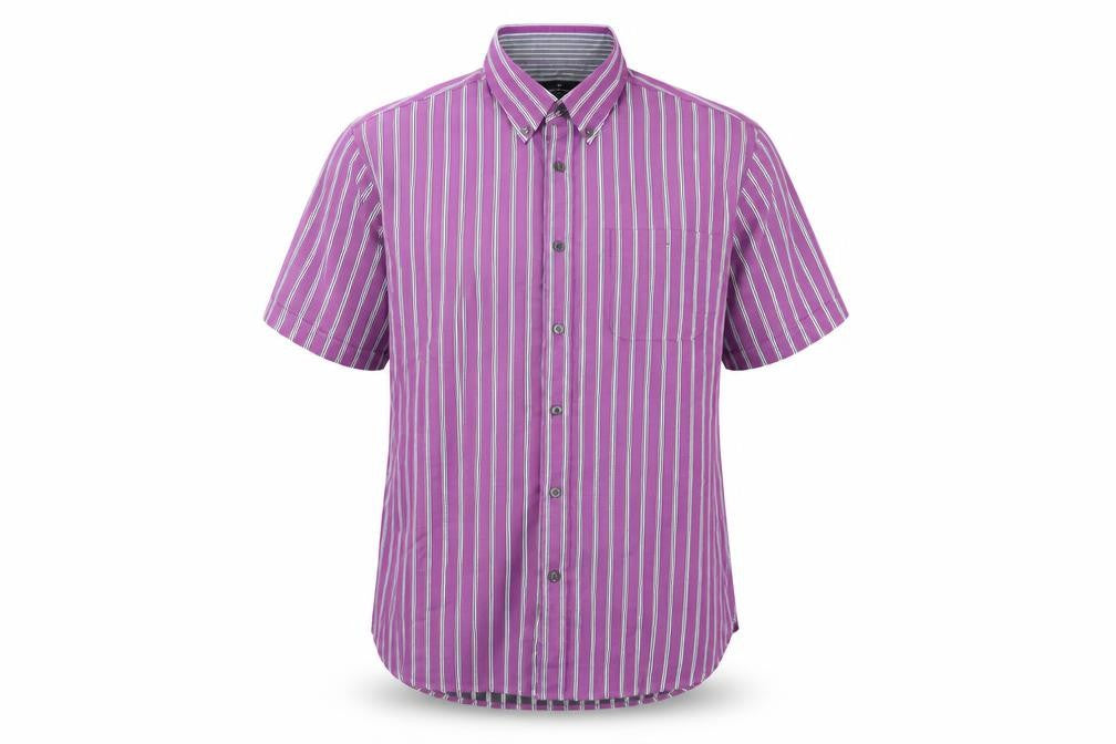 Front view of Marks & Spencer Men's Large Purple Striped Button-Up Shirt