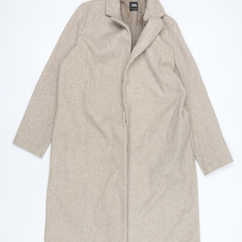 Zara Women's Beige Long Coat, Size L, Polyester