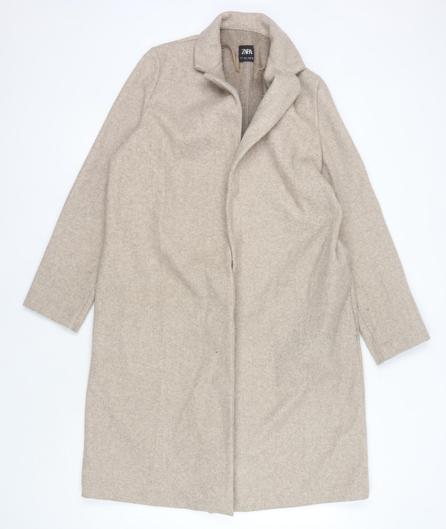 Zara Women's Beige Long Coat, Size L, Polyester