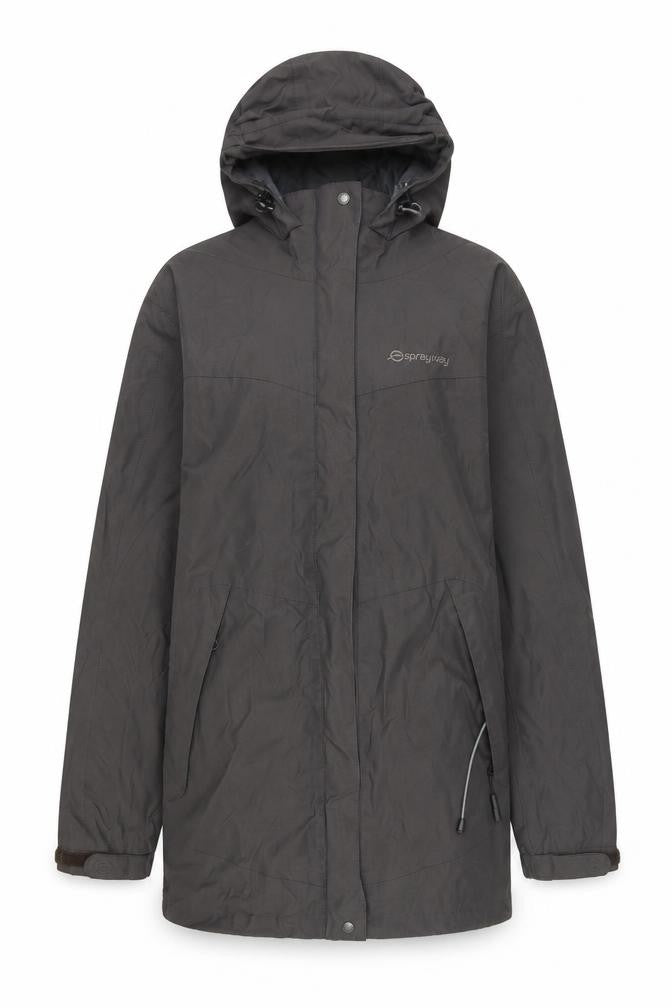 Front view of Sprayway Women's Grey Hooded Rain Coat Jacket, size 8