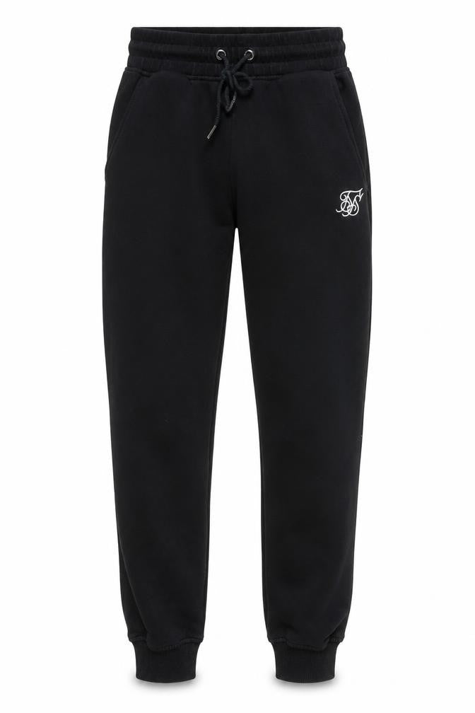Front view of SikSilk Men's Black Jogger Trousers S, Elastic Waist