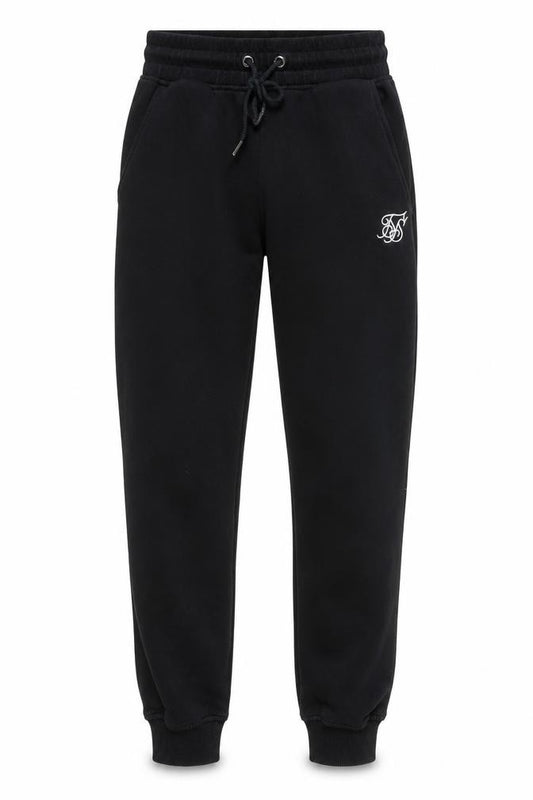 Front view of SikSilk Men's Black Jogger Trousers S, Elastic Waist