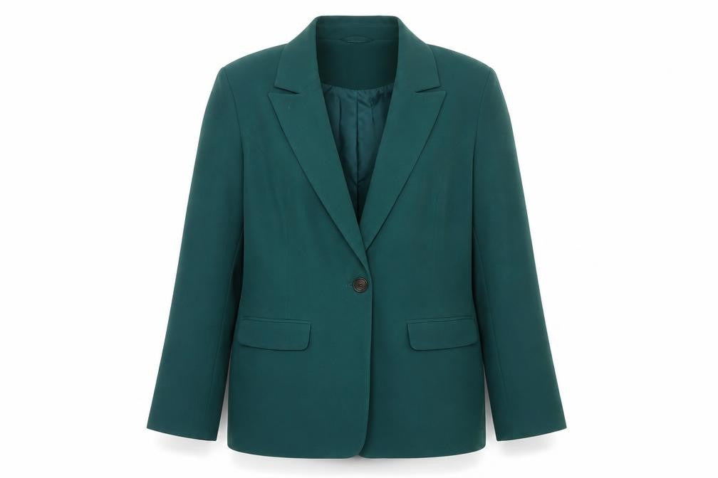 Front view of M&Co Women's Green Blazer, size 14, Notch Lapel