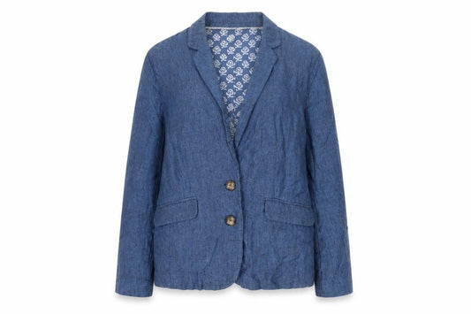 Front view of East Women's Blue Blazer -, size 12, Cotton, Casual