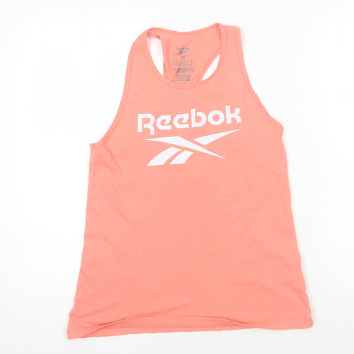 Reebok Women’s Pink Gym Tank Top - M, Logo, Racerback