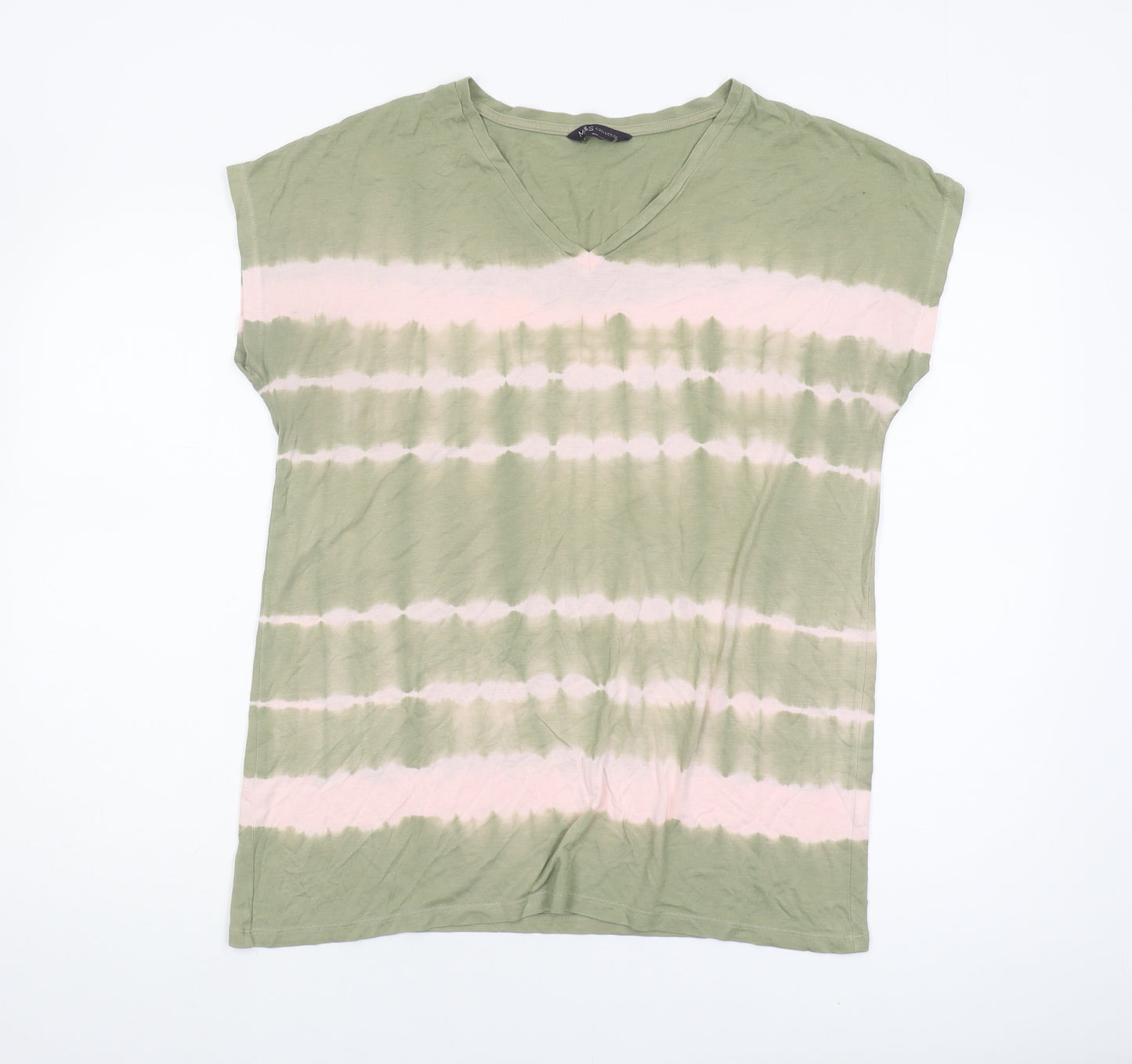 Marks and Spencer Women's Green V-Neck T-Shirt Size 10