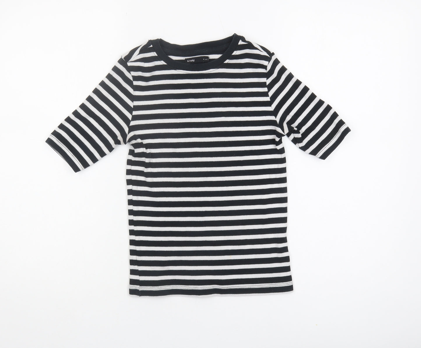 Stussy Unisex Stripe Black T-Shirt, Size S, Crew Neck