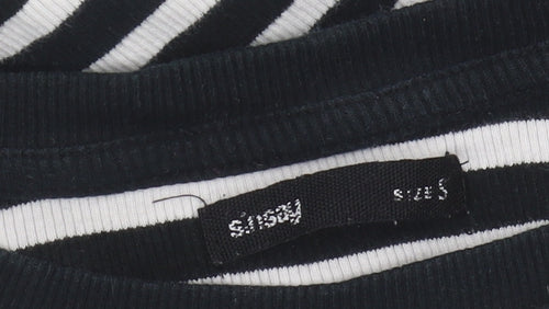 Stussy Unisex Stripe Black T-Shirt, Size S, Crew Neck