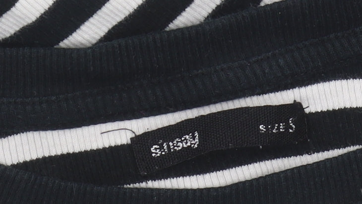 Stussy Unisex Stripe Black T-Shirt, Size S, Crew Neck