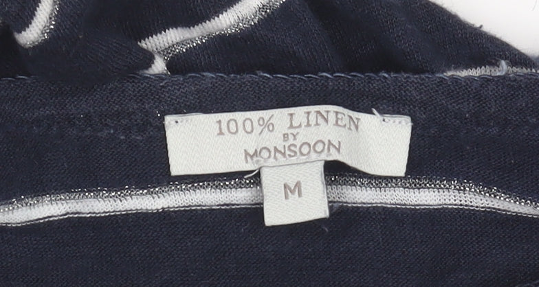 Monsoon Women's Blue Striped Linen T-Shirt M