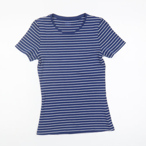 Marks and Spencer Women's Blue Striped T-Shirt - Size 10