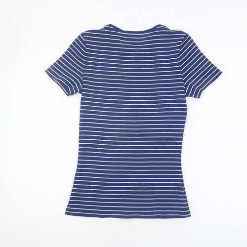 Marks and Spencer Women's Blue Striped T-Shirt - Size 10
