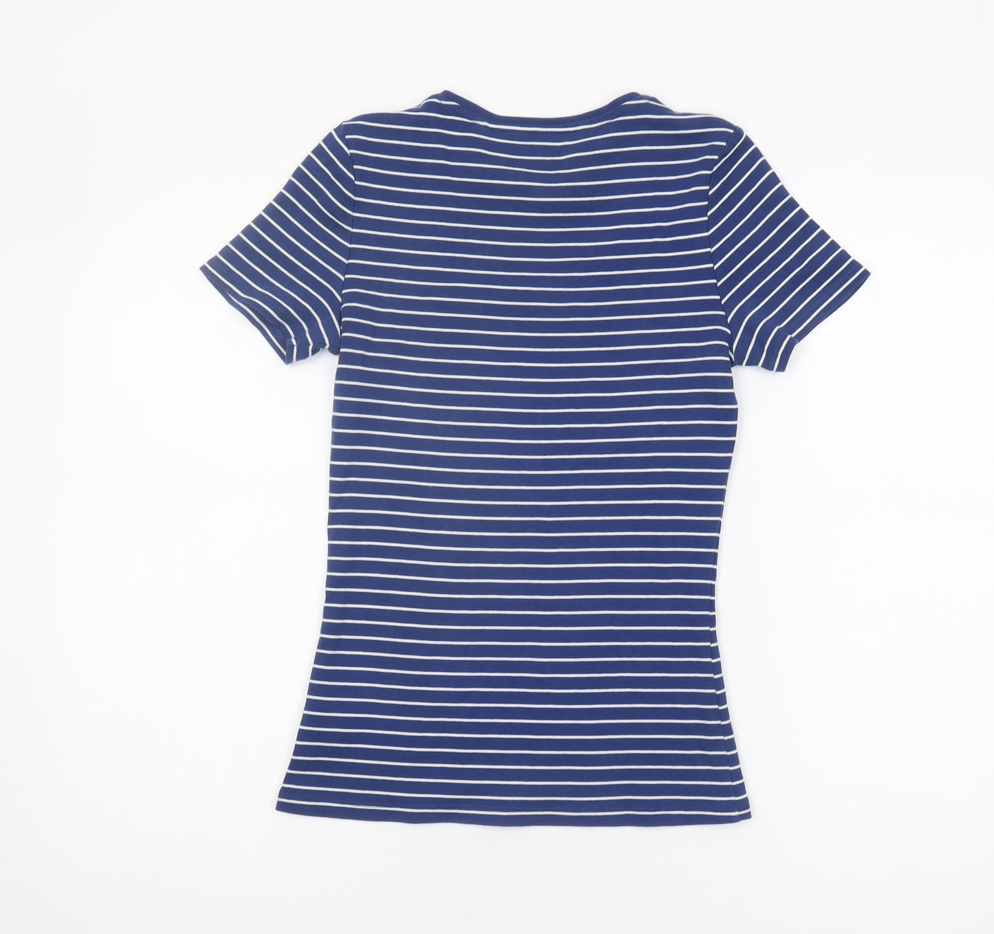 Marks and Spencer Women's Blue Striped T-Shirt - Size 10