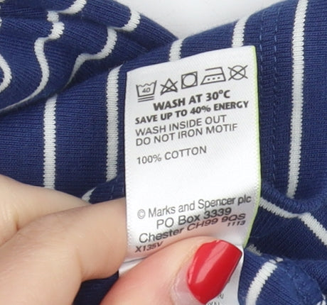 Marks and Spencer Women's Blue Striped T-Shirt - Size 10