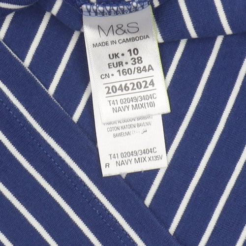 Marks and Spencer Women's Blue Striped T-Shirt - Size 10