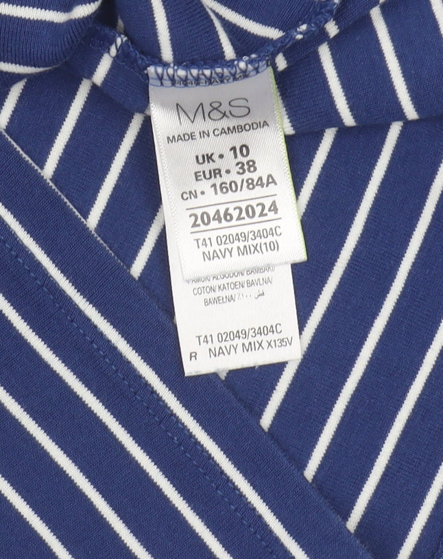 Marks and Spencer Women's Blue Striped T-Shirt - Size 10
