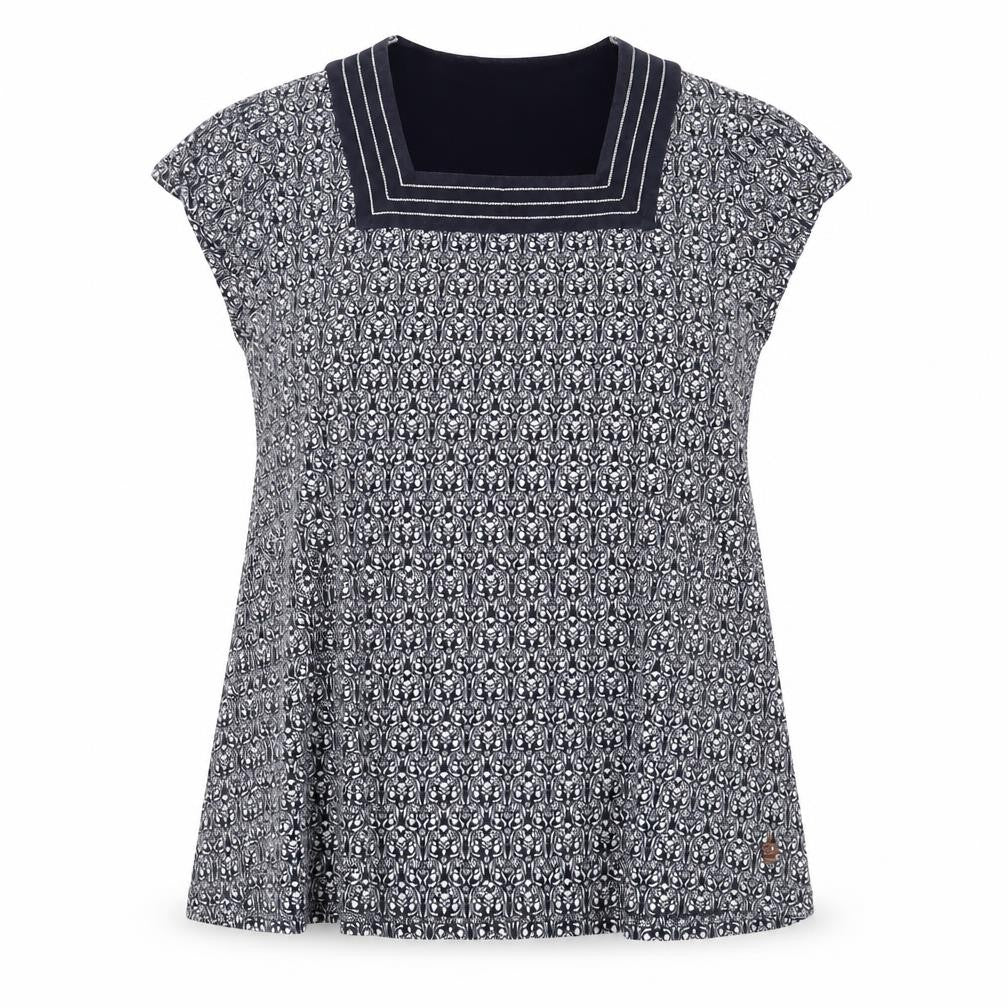 Front view of Dash Women's Black Geometric Sleeveless Square Neck Top