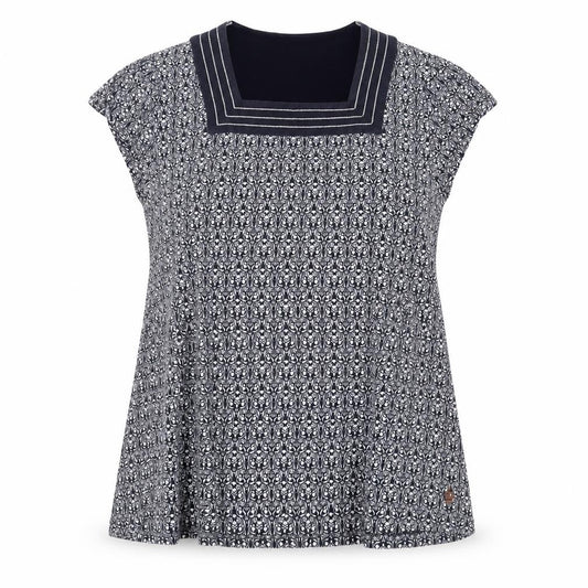 Front view of Dash Women's Black Geometric Sleeveless Square Neck Top