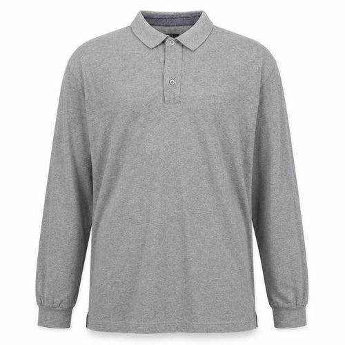 Howick Men's Grey Long Sleeve Polo - XL Cotton Casual