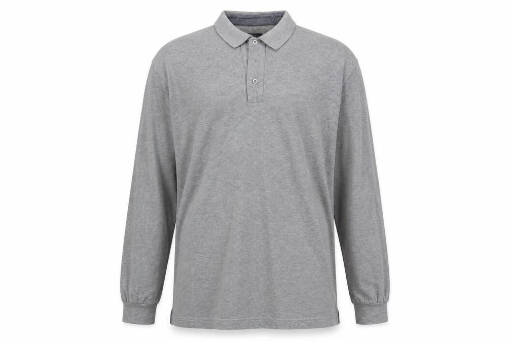 Howick Men's Grey Long Sleeve Polo - XL Cotton Casual