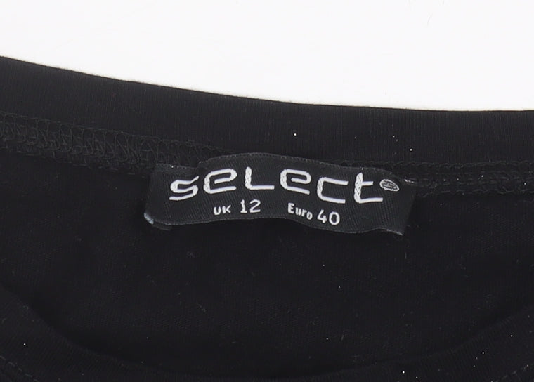 Select Women's Black T-Shirt, Size 12, Crew Neck, Sequined