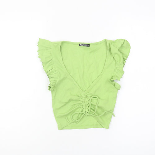 Zara Women’s Green Cropped Blouse - Size S | Summer Style