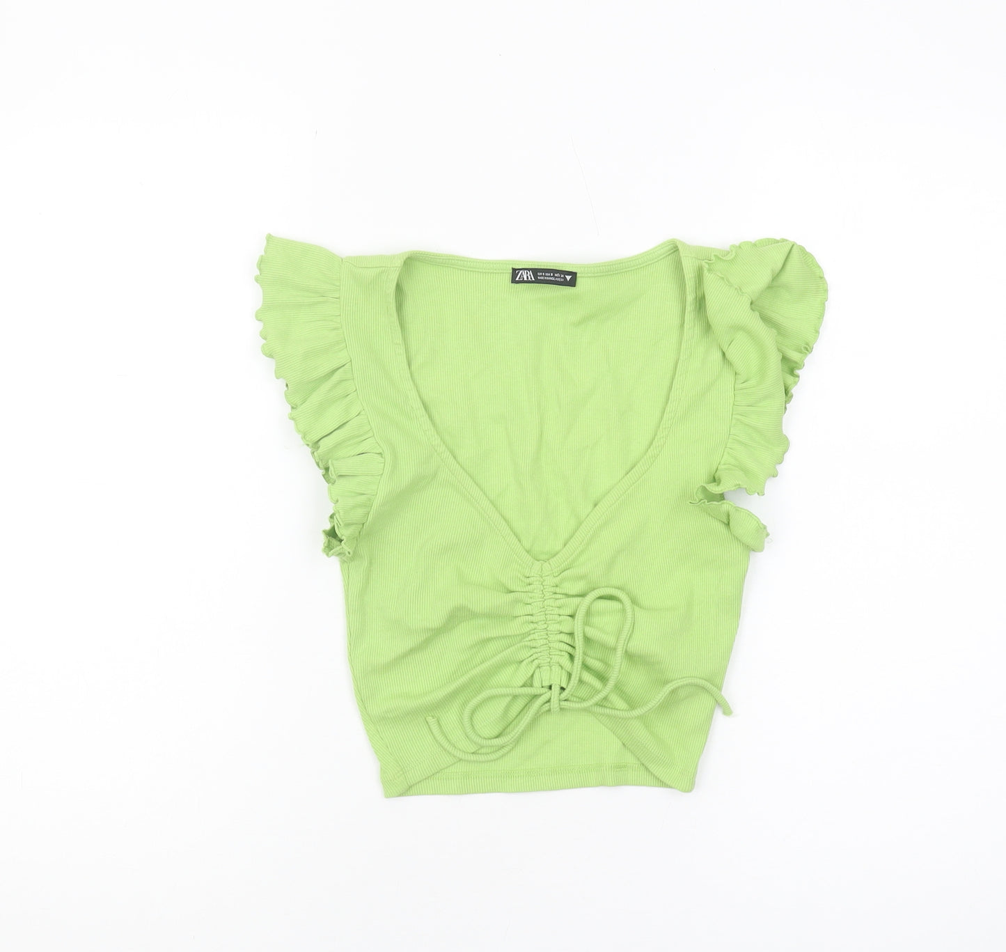 Zara Women’s Green Cropped Blouse - Size S | Summer Style