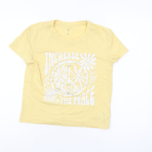 GAP Girls Yellow Graphic T-Shirt Size 10 Years