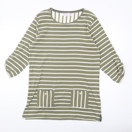 Fabrizio Women's Green Striped T-Shirt Size 12