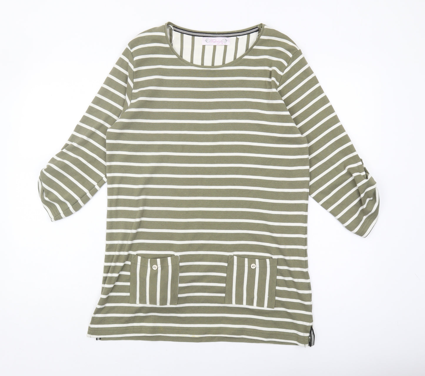 Fabrizio Women's Green Striped T-Shirt Size 12